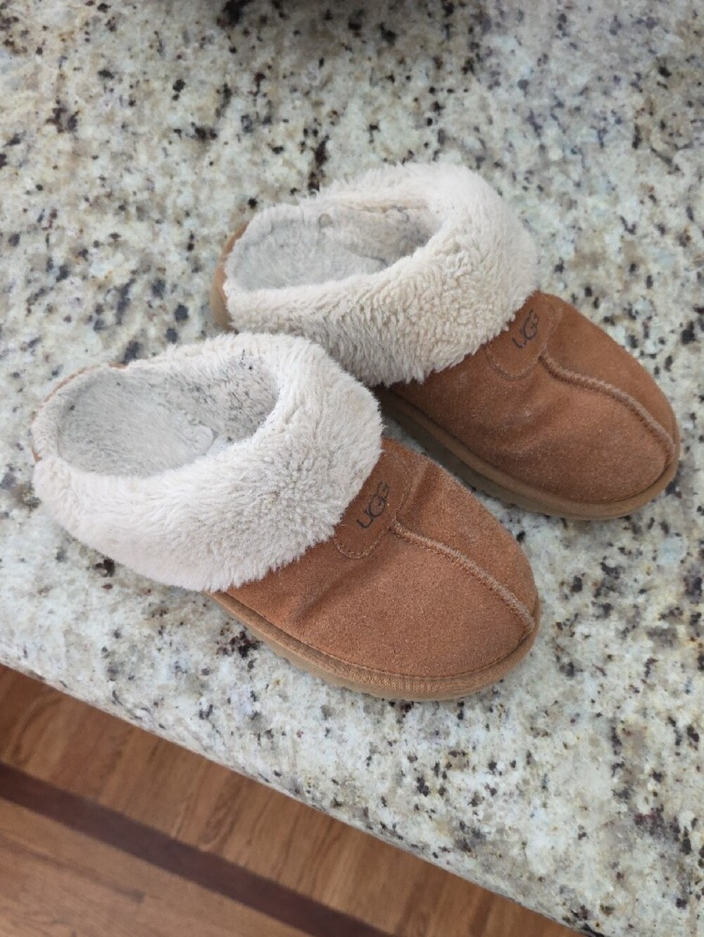 UGG Chestnut Suede Cozy Shearling Cuff Mule Slippers - Picture 2 of 5
